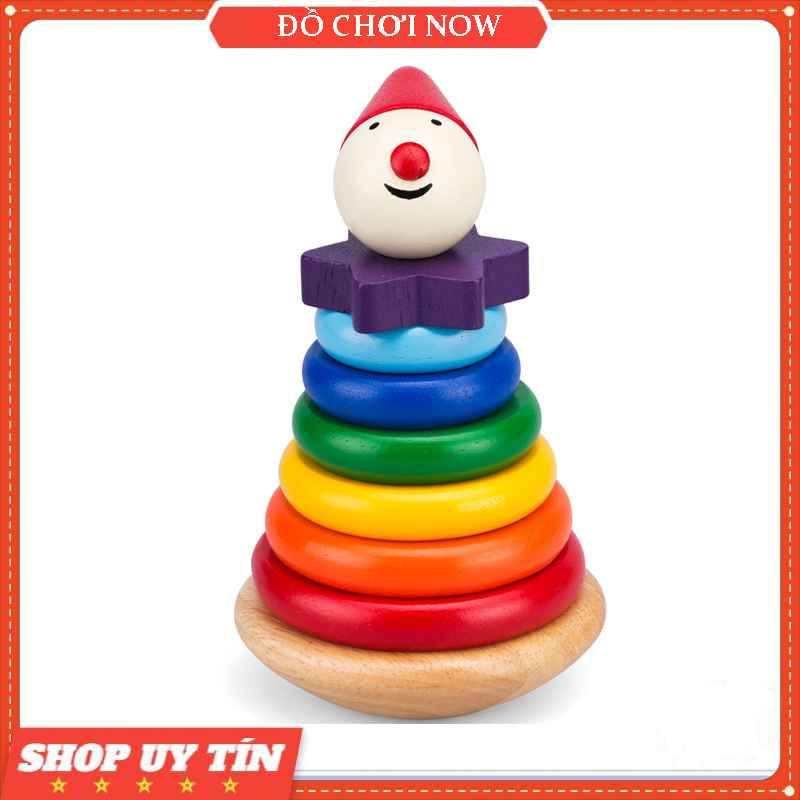 Đồ chơi xếp chồng cho bé, Tháp cầu vồng chú hề - Đồ chơi gỗ Winwintoys