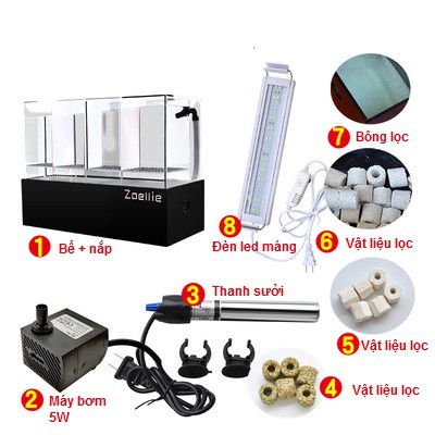 Bể cá betta 4 ngăn acrylic cao cấp có bộ lọc đáy bể