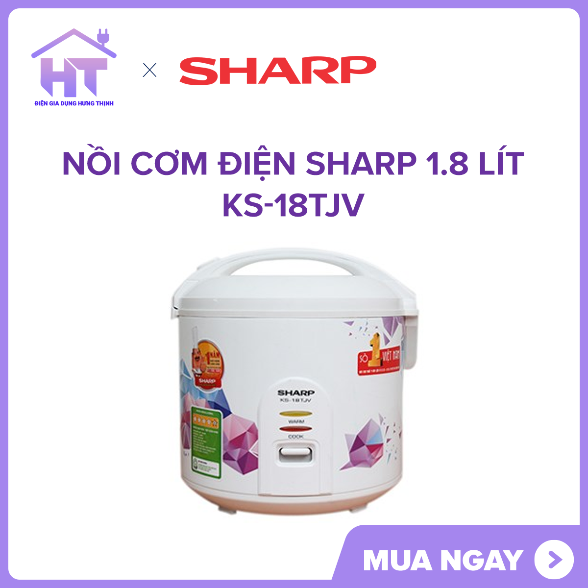 Nồi cơm điện Sharp 1.8 lít KS-18TJV trưng bày- Lòng nồi bằng hợp kim nhôm chống dính bền,tiện vệ sinh