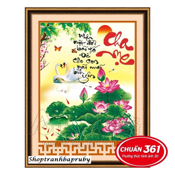 [HCM]Tranh thêu Cha Mẹ Hoa Sen LV3458 kích thước 50 x 75 cm