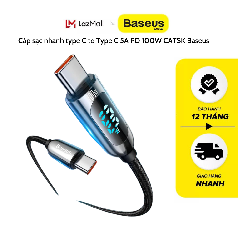 Cáp sạc nhanh type-c to type-c 100w baseus display fast charging data cable- catsk