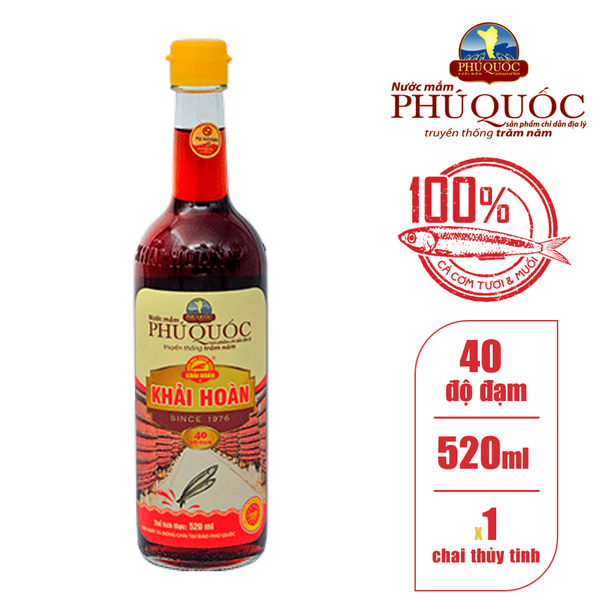 thùng 12 chai 520ml nước mắm Khải Hoàn 40 độ đạm