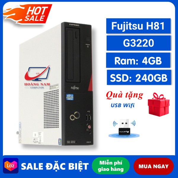Case Đồng Bộ Cũ Giá Rẻ ⚡Freeship⚡ Máy Tính Để Bàn Fujitsu H81 (G3220/Ram 4G/SSD 240GB) - Tặng USB Wifi - Bảo Hành 12 Tháng