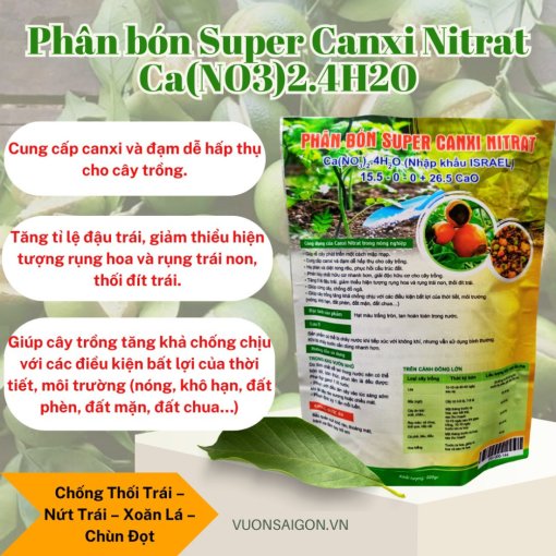 Phân bón Super Canxi Nitrat 500gr – Ca(NO3)2.4H2O (Nhập khẩu Haifa – Israel) (Vườn Sài Gòn - Vuon Sai Gon)