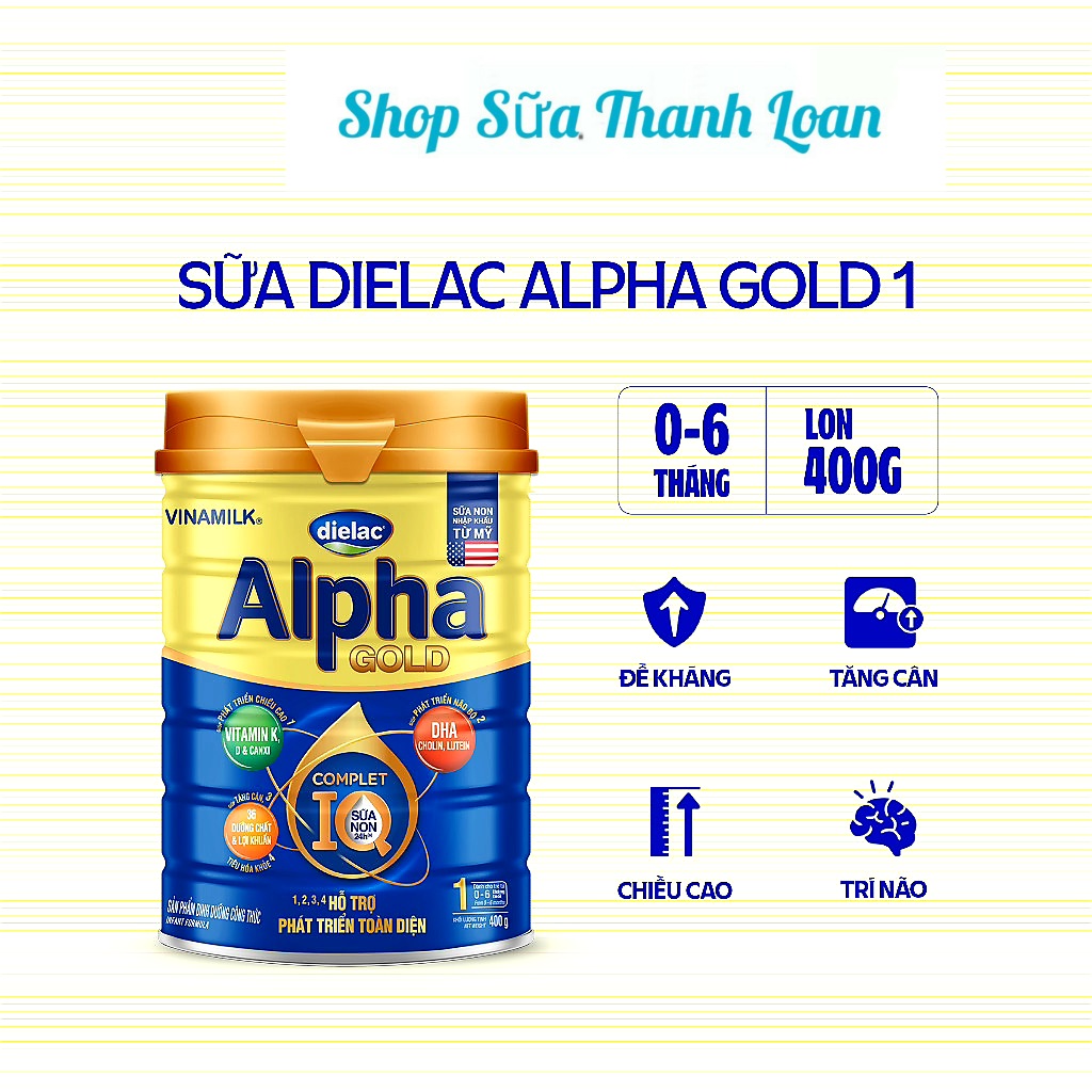 Sữa bột vinamilk dielac alpha gold 1 - hộp thiếc 400g .