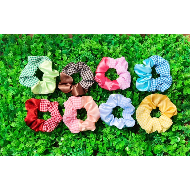 CỘT TÓC SCRUNCHIES mix màu caro, hoa cúc...