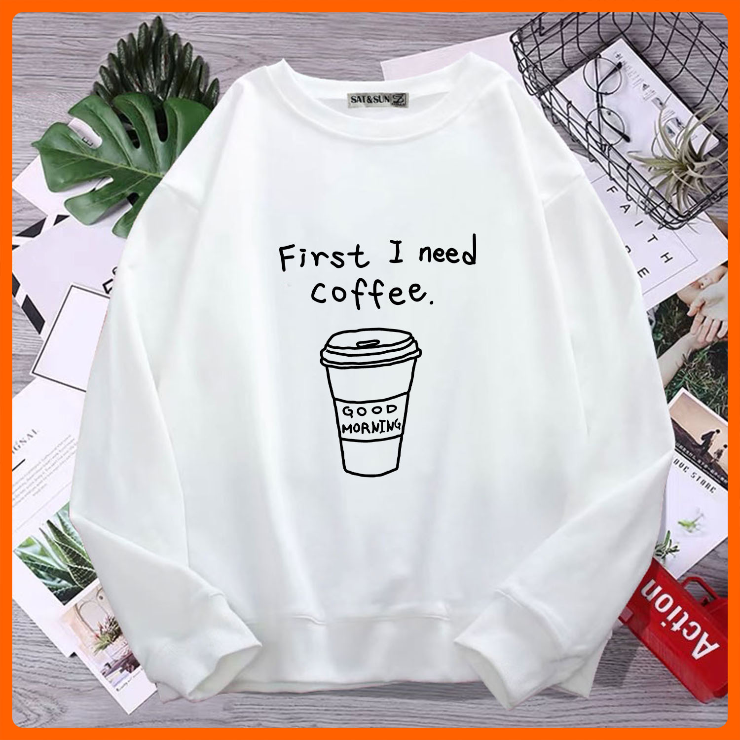 Áo sweater cổ chui unisex in chữ i need coffee có nhiều màu lựa chọn