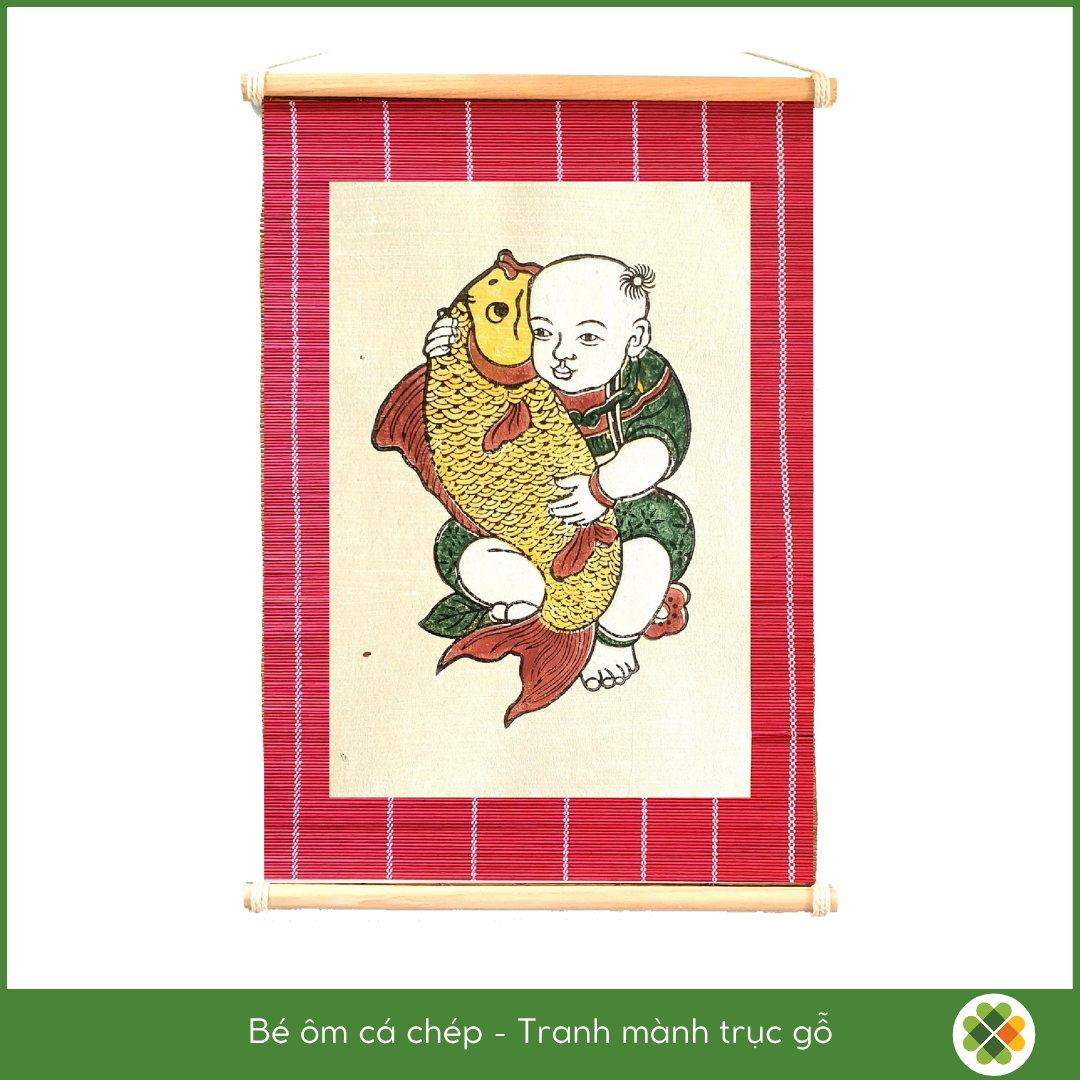 Little Boy Holding Carp - Dong Ho folk woodcut painting
