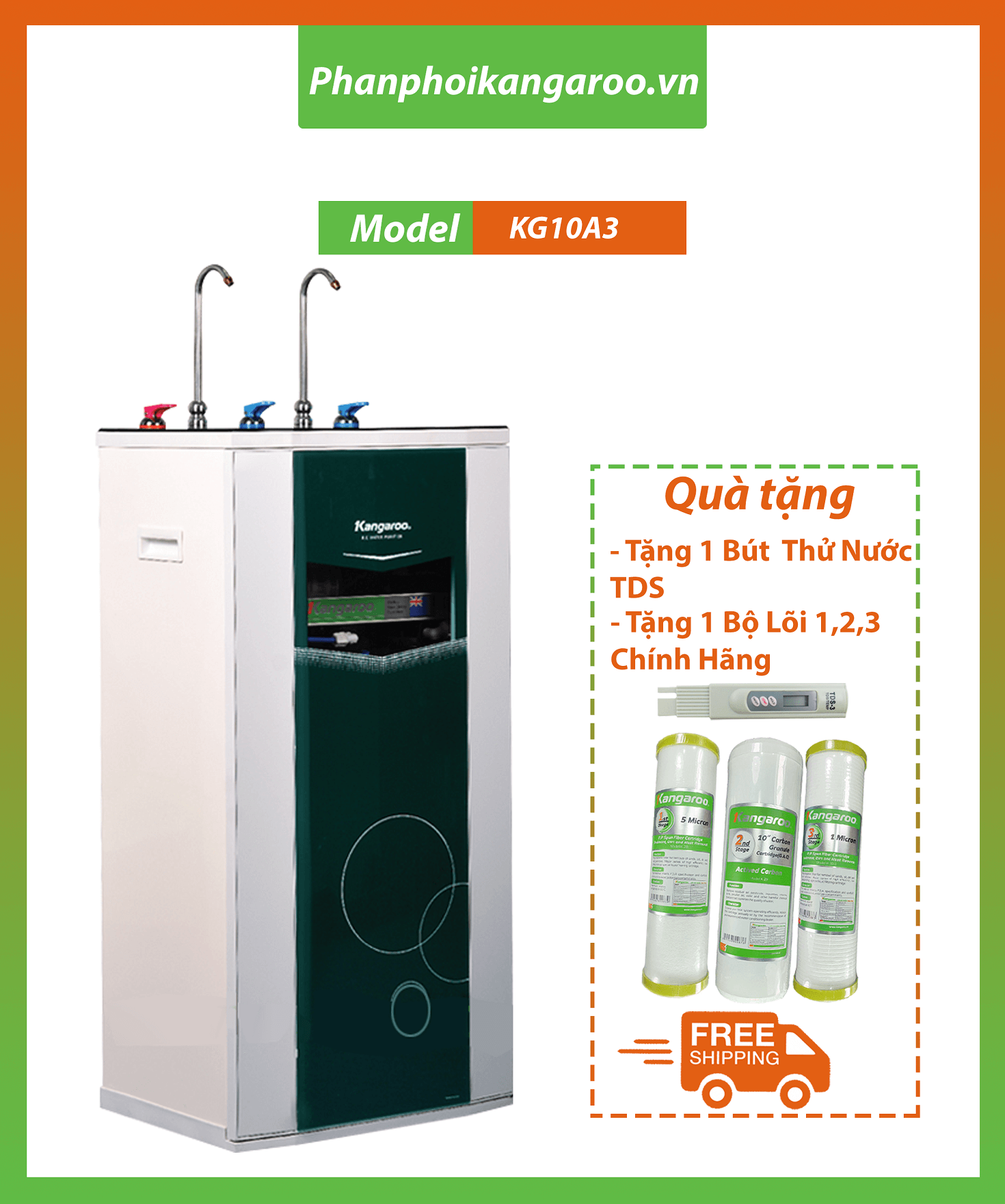 Máy lọc nước nóng lạnh nguội kangaroo kg10a3, 10 cấp lọc. bảo hành 12 tháng chính hãng, tặng bộ lõi 123. lắp đặt tại nhà miễn phí