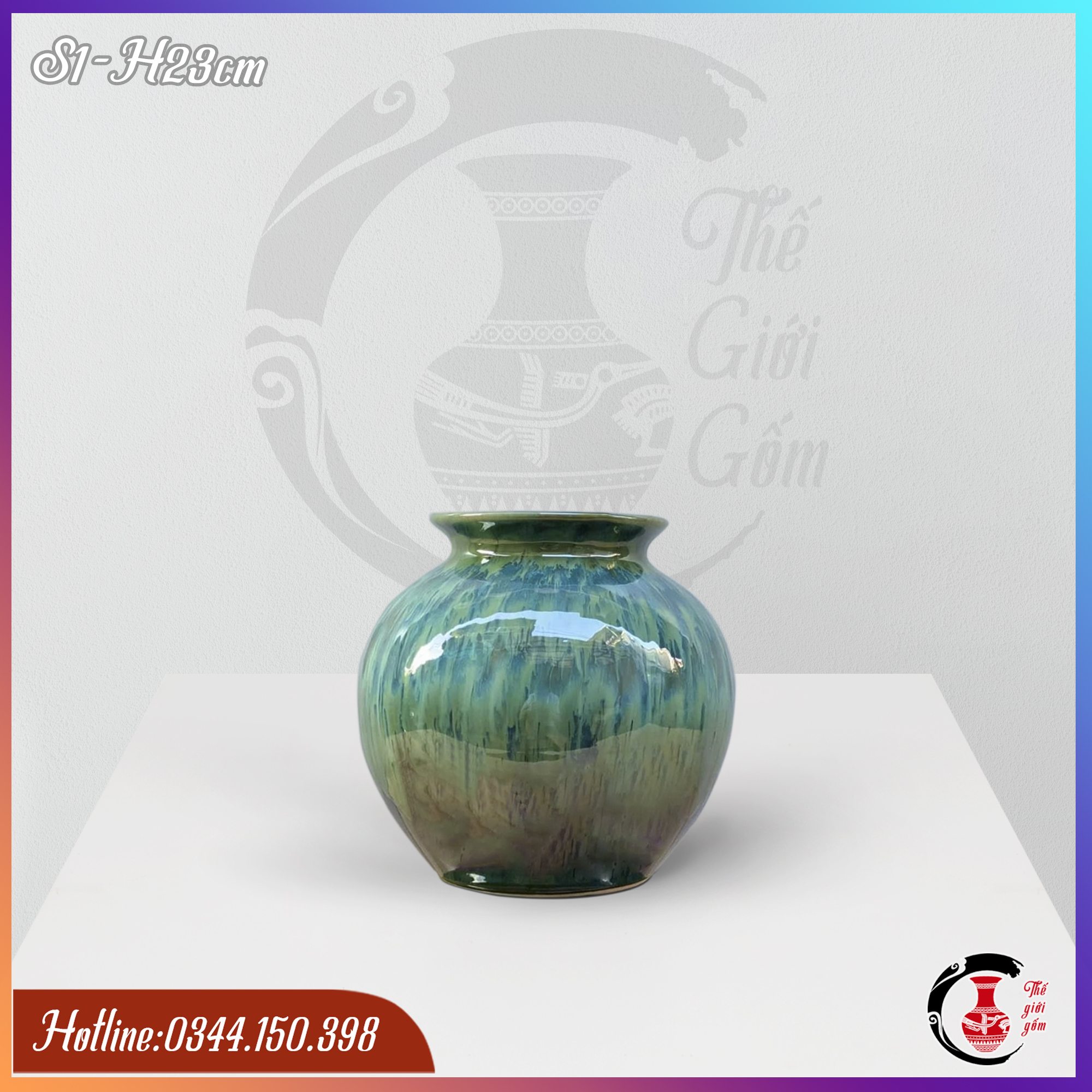 Lọ hoa Bát Tràng vò tròn cắm hoa Sen, Hồng, Nhài men hỏa biến chảy