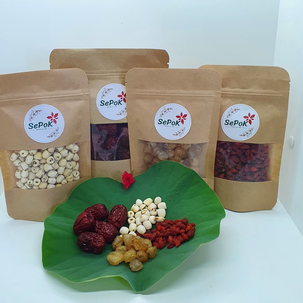 Combo: táo đỏ + long nhãn + hạt sen + kỷ tử - mỗi loại 100g - sepok- nguyên liệu chè dưỡng nhan.