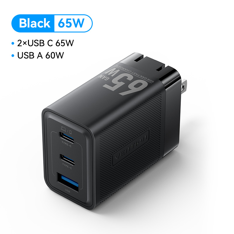 Vention PD 65W củ sạc nhanh GaN 3 Port USB Type C 4.0 3.0 Fast Charger for iPhone 16 15 14 13 Pro Max HUAWEI Mate 70 Samsung S24 Ultra S23 Xiaomi Macbook iPad Laptop Tablet Android cục sạc điện thoại