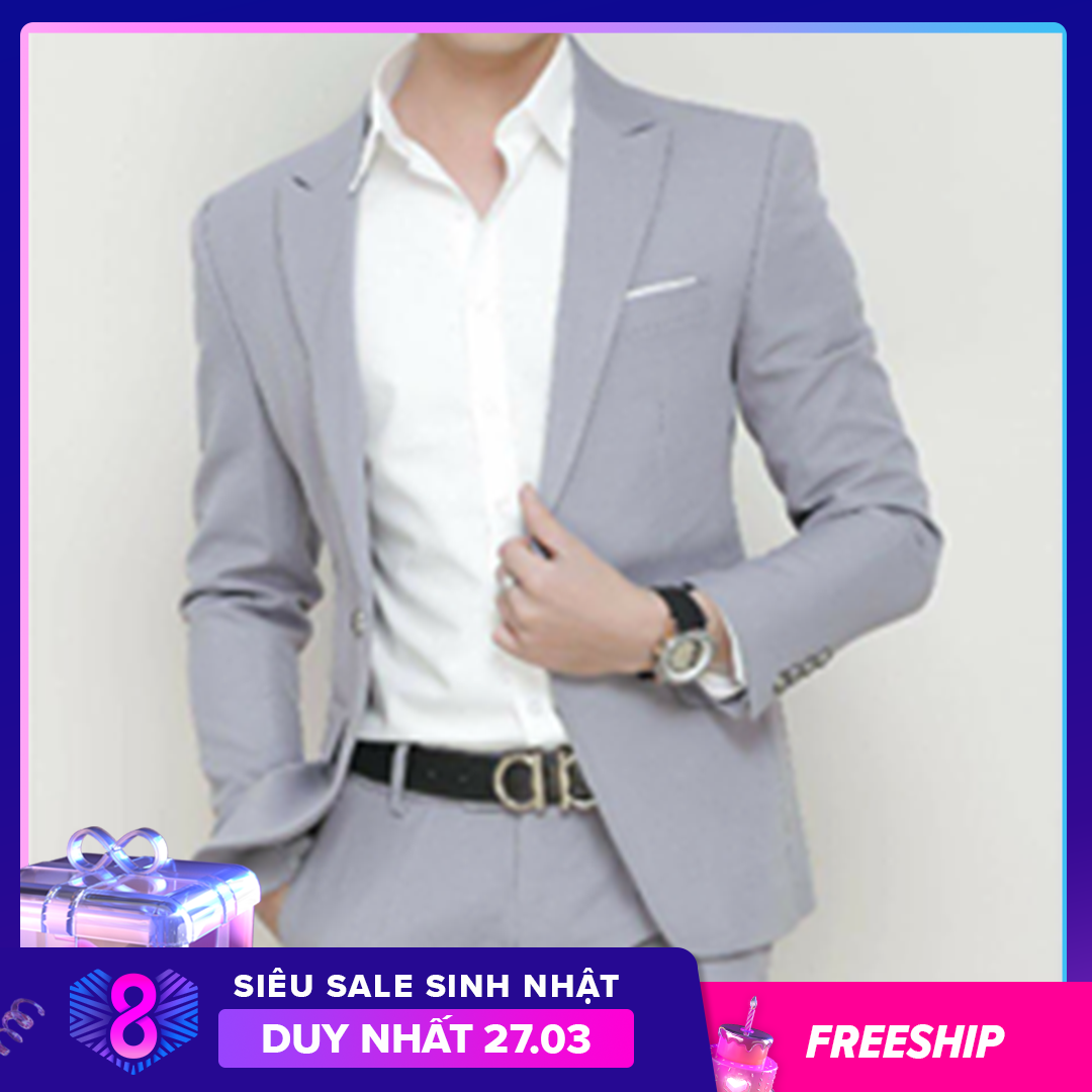 [HCM] Bộ Vest Nam Ôm Body Tông Xám Ghi Sành Điệu Tặng cà vạt nơ