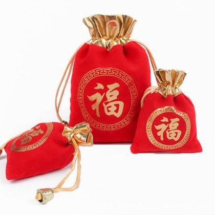 túi nhung đỏ dây rút in chữ phúc( giá 10 chiếc)