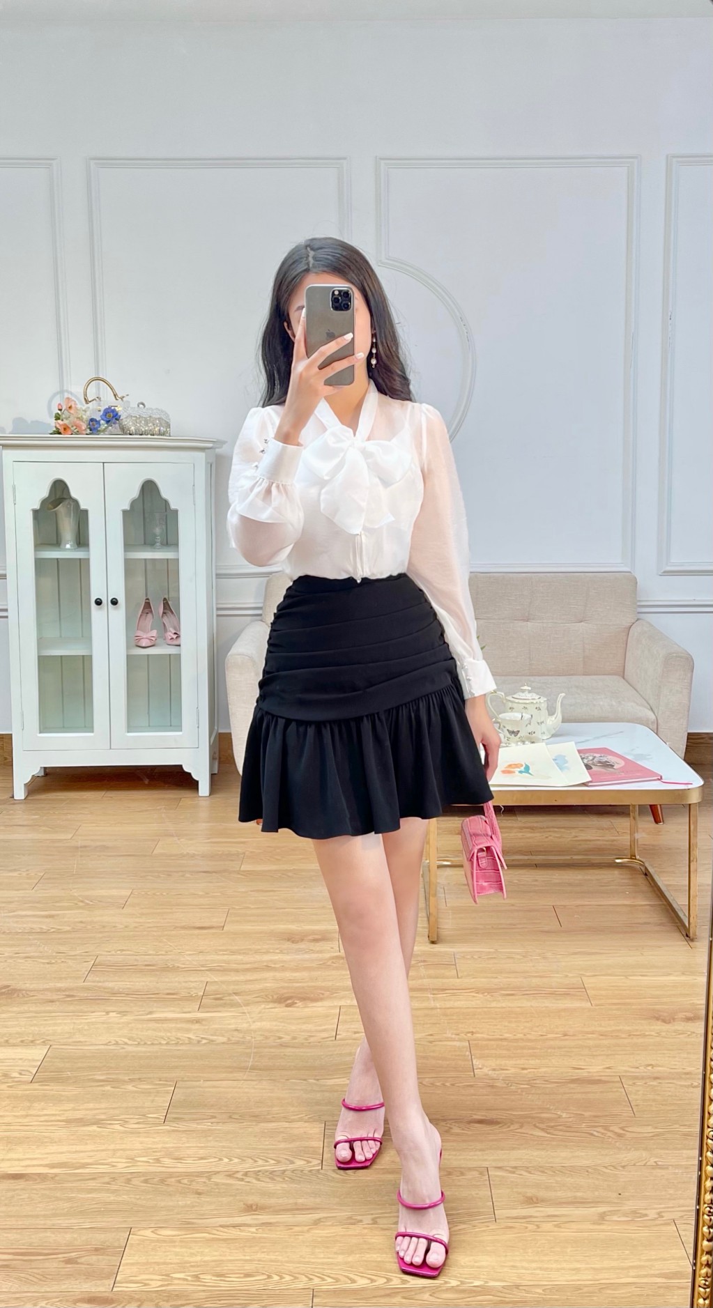 Áo sơ mi trắng nơ cổ_1AO106TR_Lep'