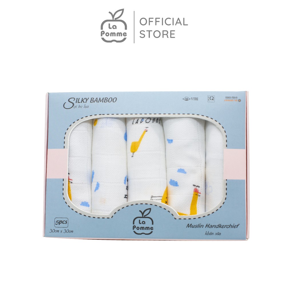 Set 5 khăn sữa LAPOMME sợi tre lụa (30*30) đủ màu - chính hãng