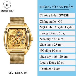 Đồng Hồ Cơ Nam WHISH DHLX003 Dây thép thumbnail