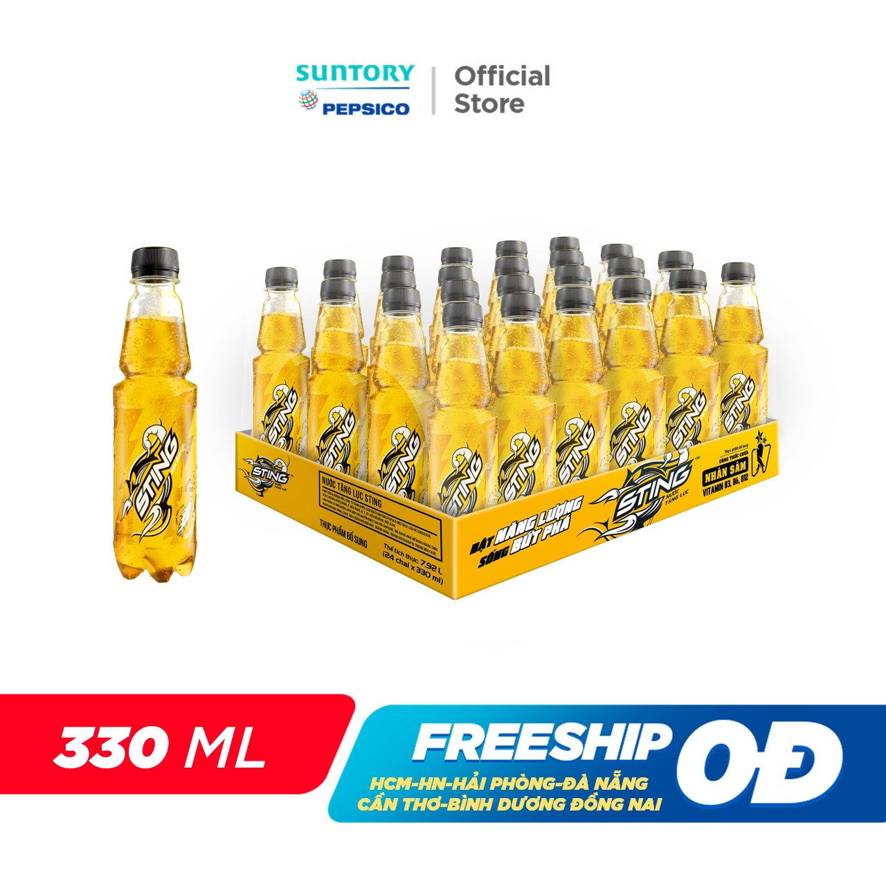 [SALE 15.6] Thùng 24 Chai Nước Tăng Lực Sting Vàng (330ml/chai)