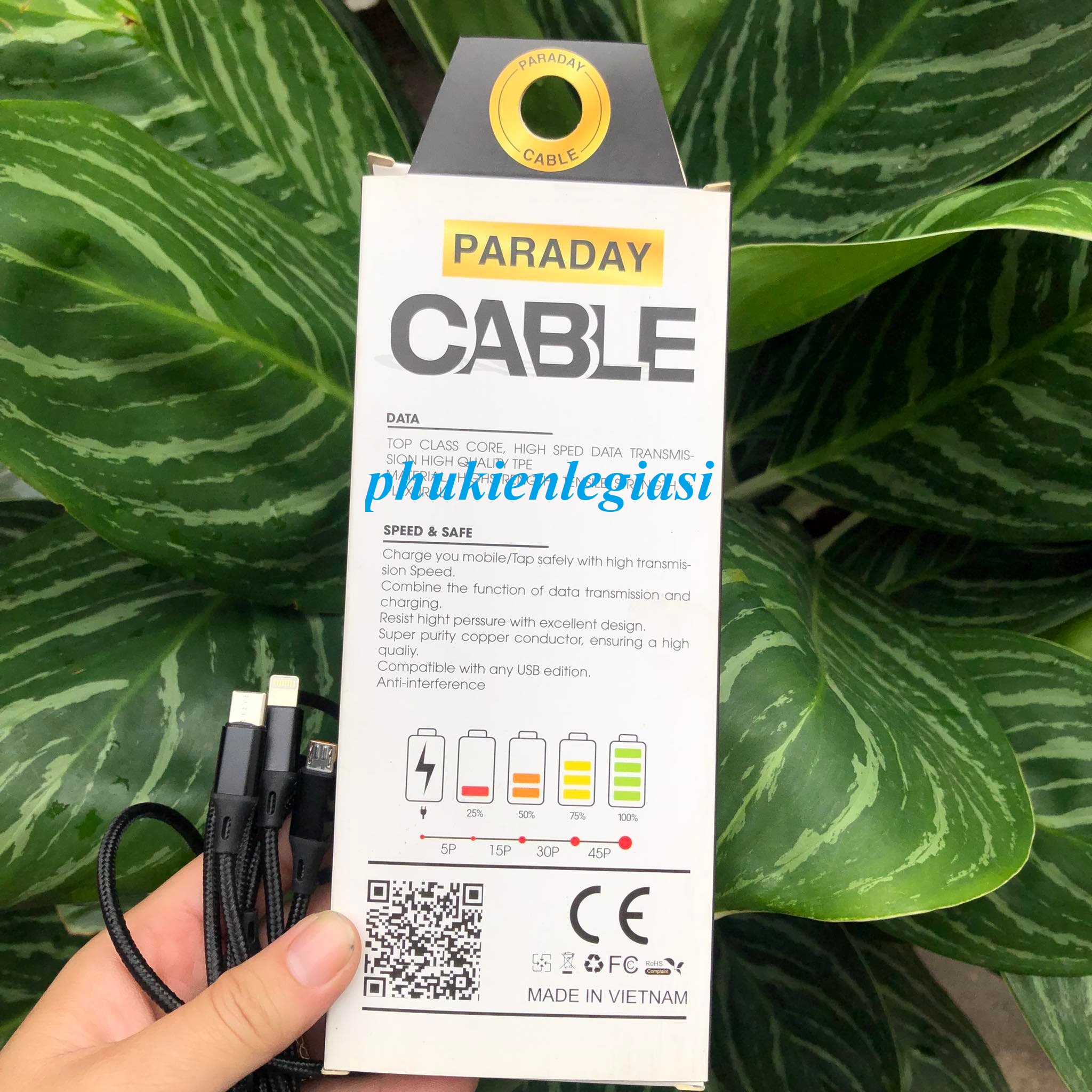 Cáp sạc dây dù 3 đầu Type C, Micro usb, Lightning(Iphone)