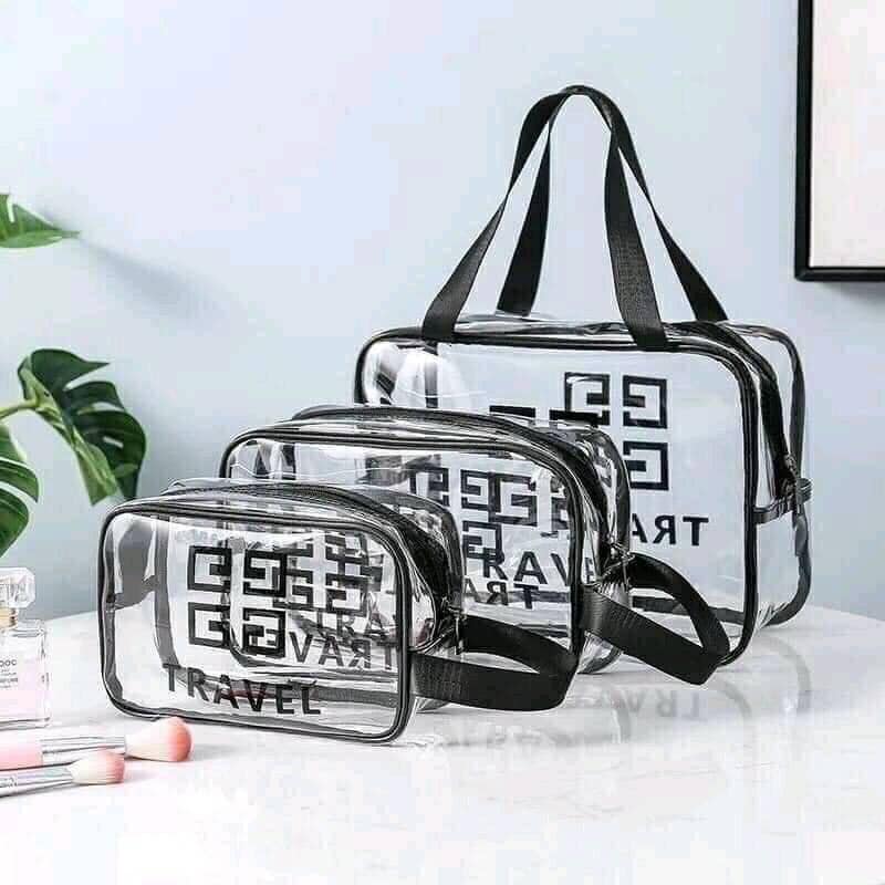 SET 3 TÚI NHỰA TRONG SUỐT CAO CẤP ĐỦ CỠ TIỆN DỤNG ĐỰNG ĐỒ MỸ PHẨM VẬT DỤNG CÁ NHÂN CHỐNG NƯỚC CHỐNG THẤM CHỐNG BÁM BẨN