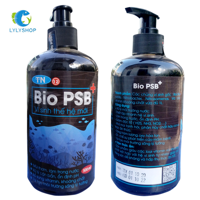 Men vi sinh hồ cá bio psb 500ml dạng nước, làm trong nước, bổ sung vitamin,ổn định ph cho bể cá cảnh, hồ thủy sinh