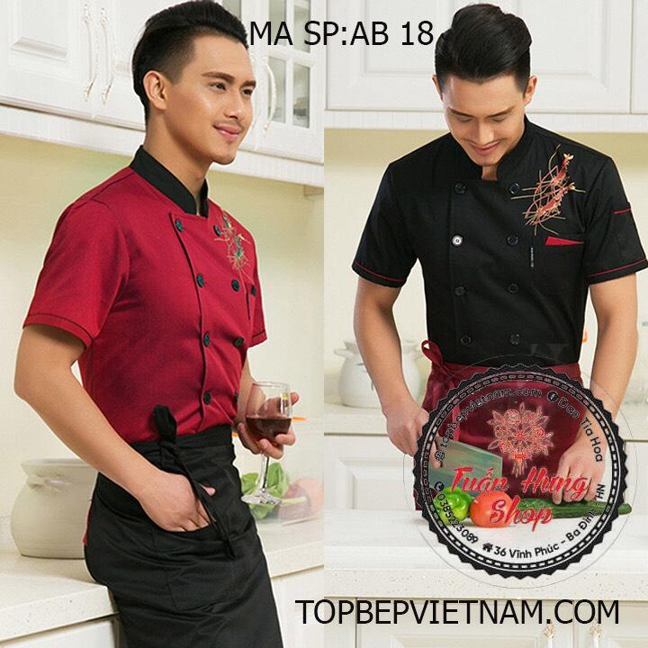 áo đầu bếp,đồng phục bếp in hình tôm ab18
