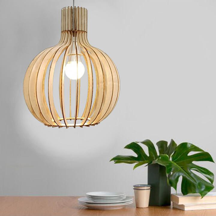 [Tặng kèm dây điện]Đèn Gỗ Thả Trần Trang Trí Dáng Củ Tỏi