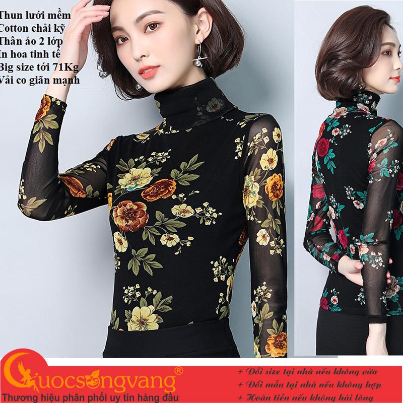 Áo thun nữ in hoa áo kiểu thun lưới dài tay GLA238 Cuocsongvang