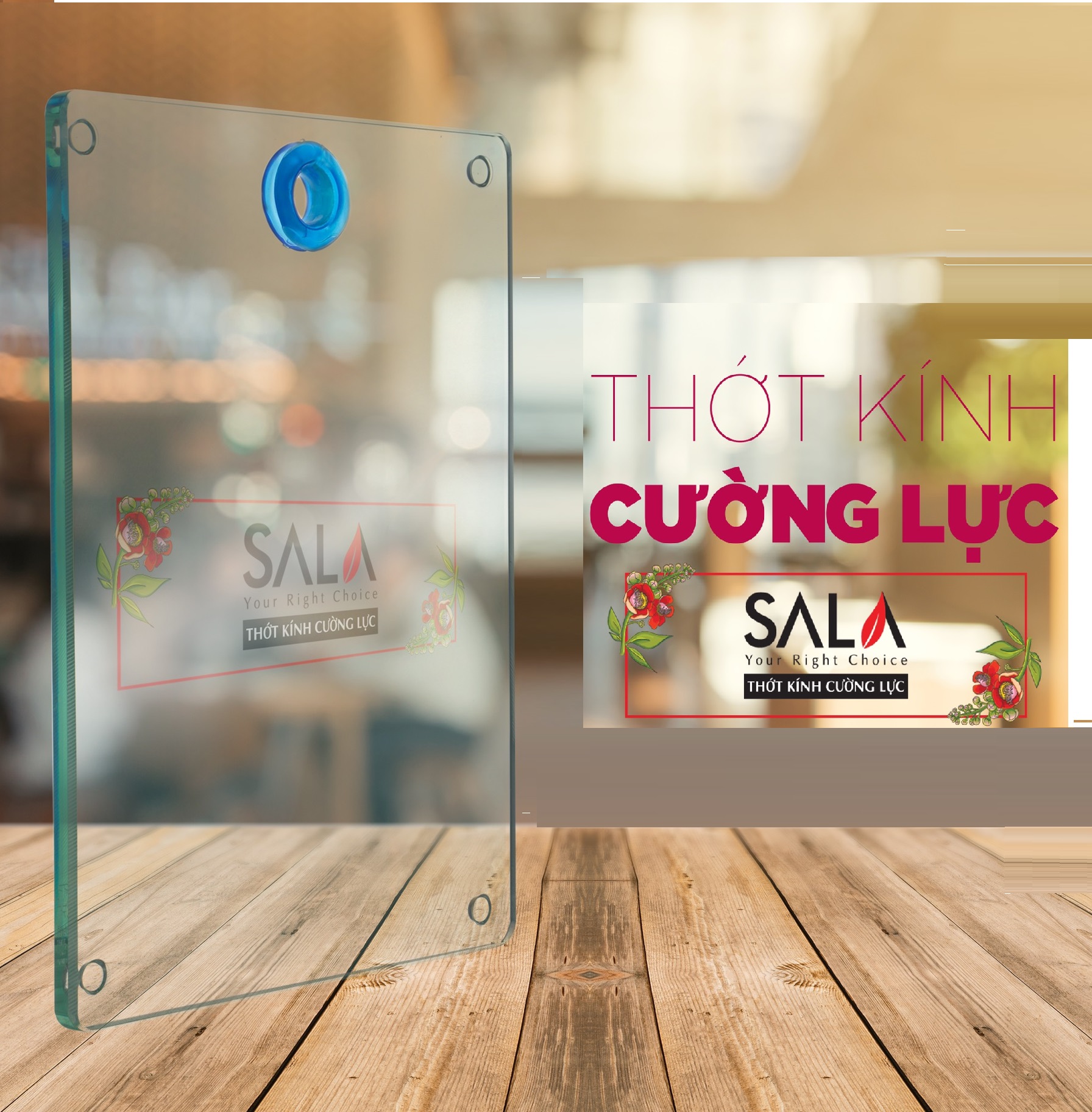 (Hàng Chính Hãng) Thớt Kính Cường Lực SaLa Cao Cấp Đảm Bảo Vệ Sinh. An Toàn Tuyệt Đối Có Móc Treo Tiện Dụng( kích thước 33x24cm)