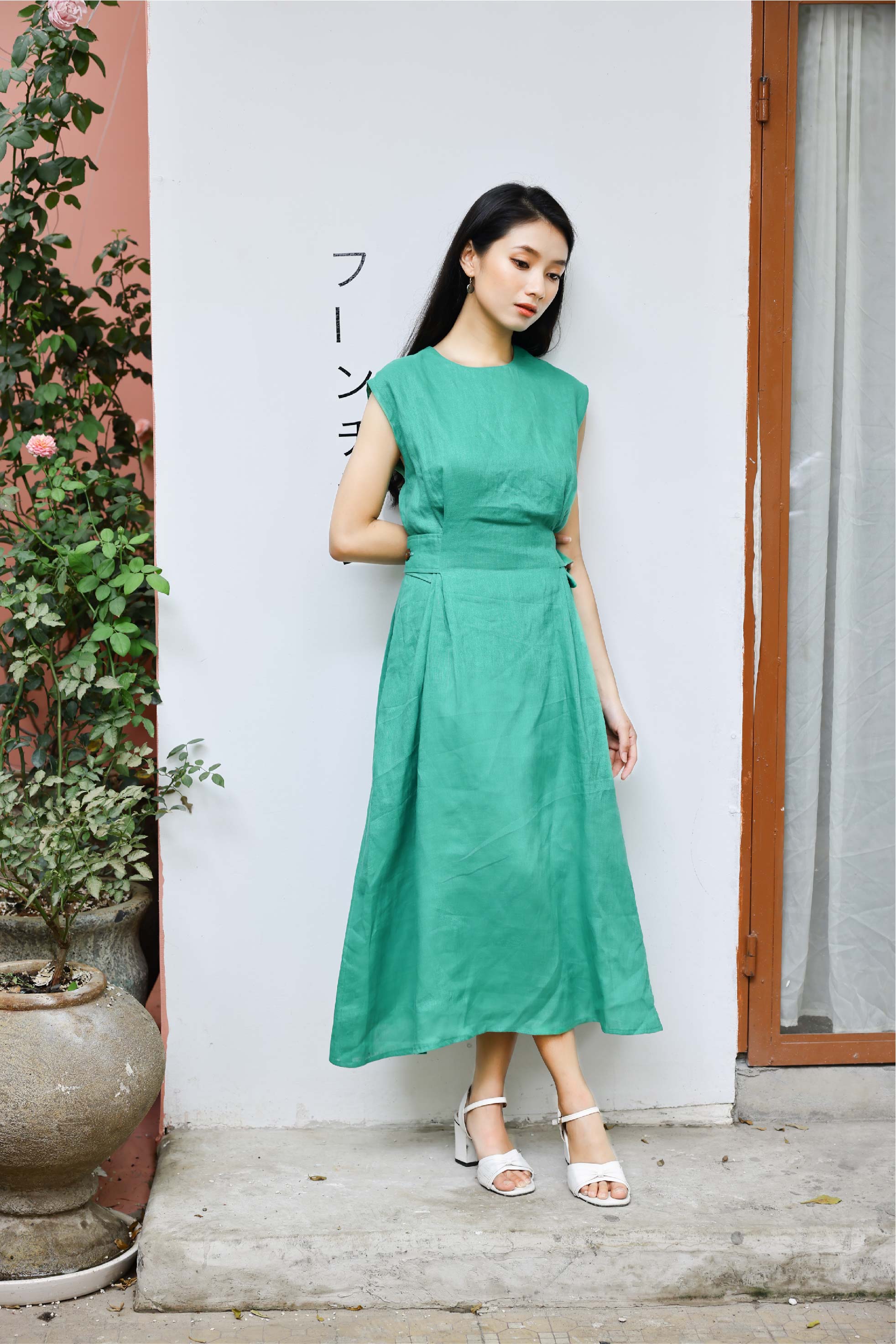 Đầm linen belt nút 2 bên ADELINE - MaxMessi