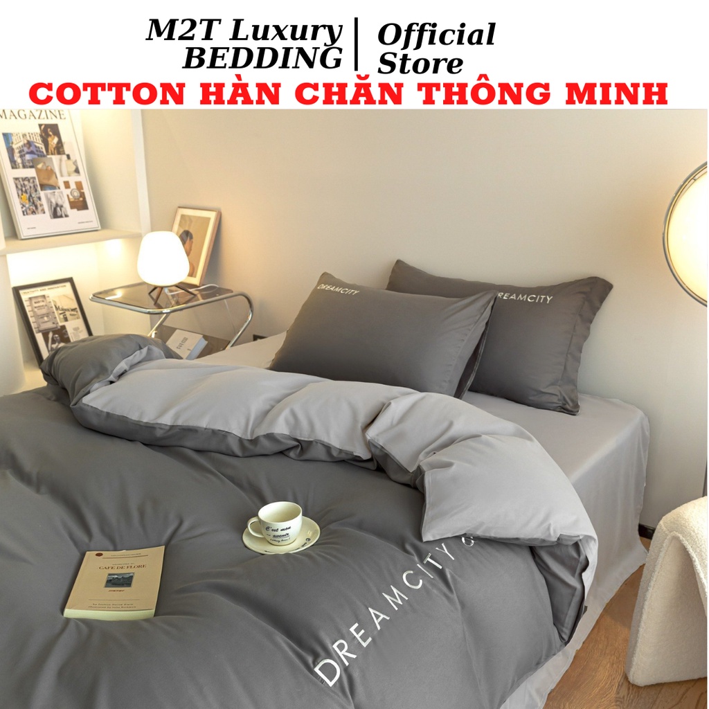 Bộ chăn ga gối cotton M2T Bedding - Chăn chần bông thông minh, ga giường và 2 vỏ gối - may chun ga giường đủ kích thước trải nệm 1m, 1m2, 1m4, 1m6, 1m8, 2m2