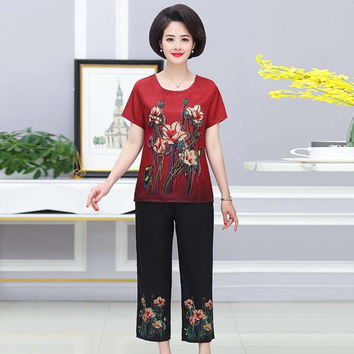 Đồ bộ set bộ thun lụa cao cấp phụ nữ trung niên  u50 u60 BT009