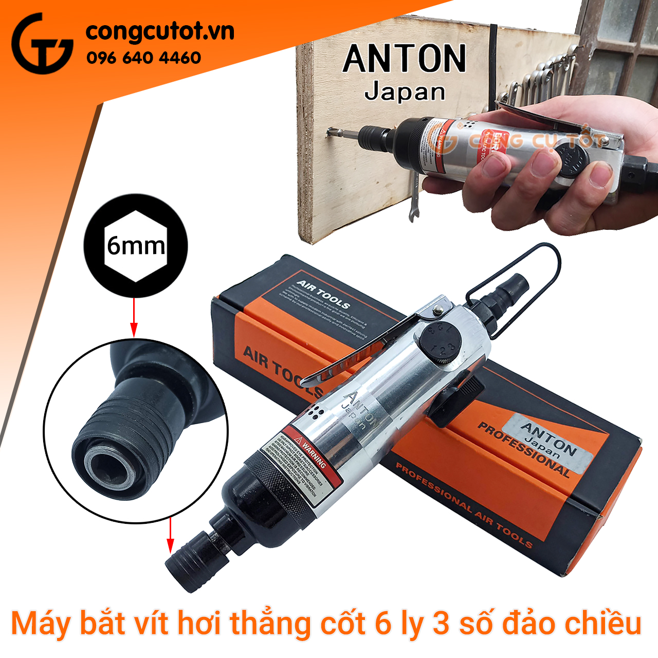 Máy hơi bắn vít, vặn vít đảo chiều ANTON Janpan 3 số cốt 6mm