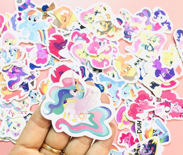 Bộ 30-50 Sticker ngựa thần pony ép lụa có đề can bóc dán