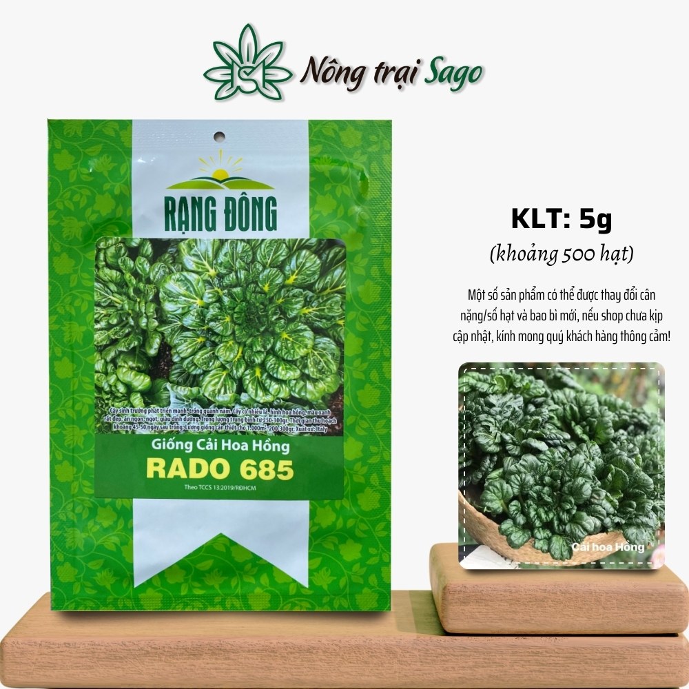 Hạt giống Cải Hoa Hồng Rado 685 (5g~500 hạt) sinh trưởng khỏe, trồng quanh năm, hiệu Hạt giống Rạng Đông - Nông Trại Sago