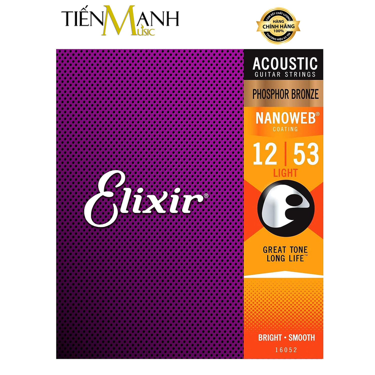 Elixir 16052 - Dây Đàn Acoustic Guitar Cỡ 12 (.012-.053) Phosphor Bronze Strings Light - Hãng phân phối chính thức