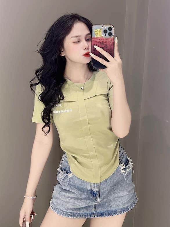 Áo thun dáng ôm nữ tay ngắn vạt bầu dáng dài