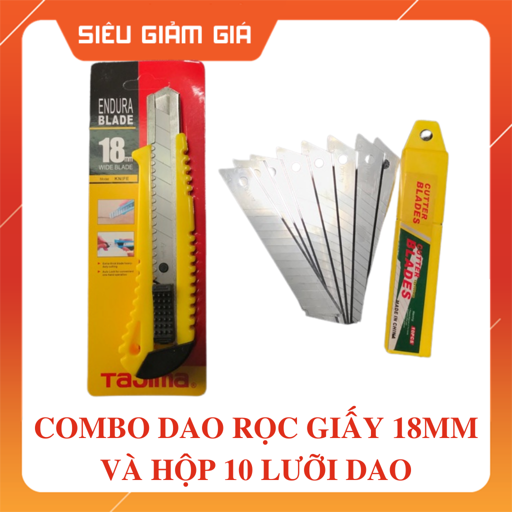 Dao rọc giấy Tolga & 10 lưỡi dao rọc giấy Tolga cỡ 18mm - Lưỡi đen
