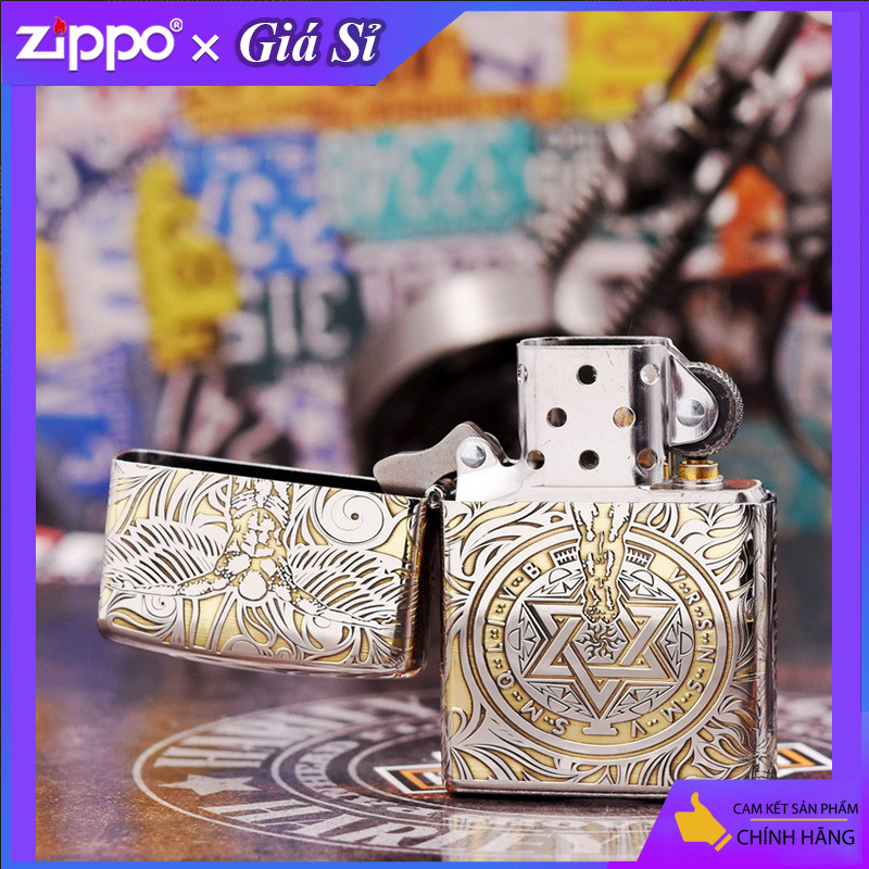 Bật lửa Zippo khắc Thiên Thần bản tiêu chuẩn mạ Chrome