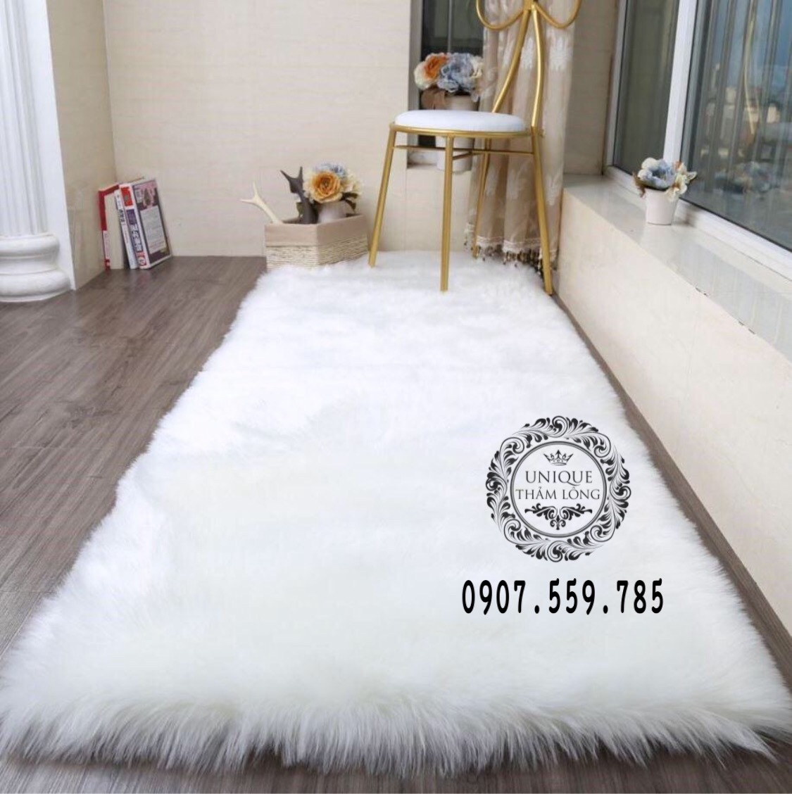 Thảm lông chụp ảnh màu trắng Unique