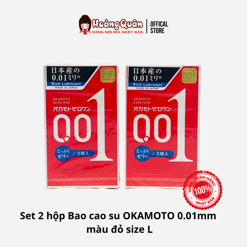 Set 2 hộp BCS OKAMOTO 0.01 đỏ size L (1 hộp 3 cái bcs)