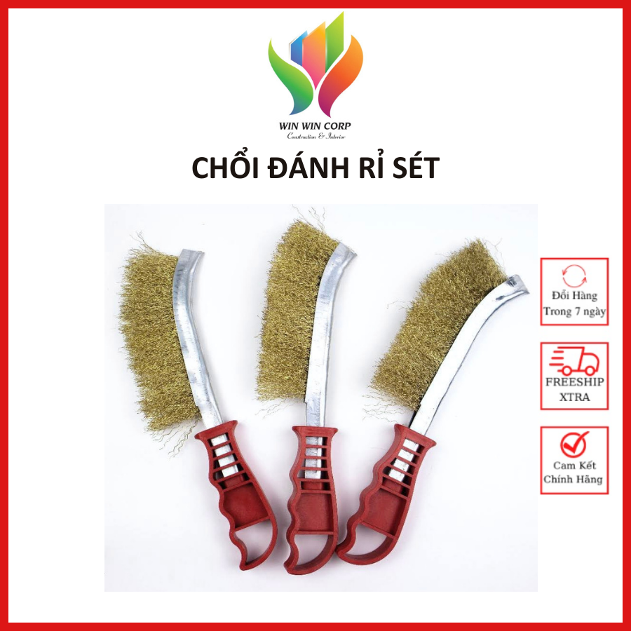 Chổi đánh rỉ sắt, chổi đánh rỉ cầm tay bàn chải đồng cán đỏ loại đẹp 90gr