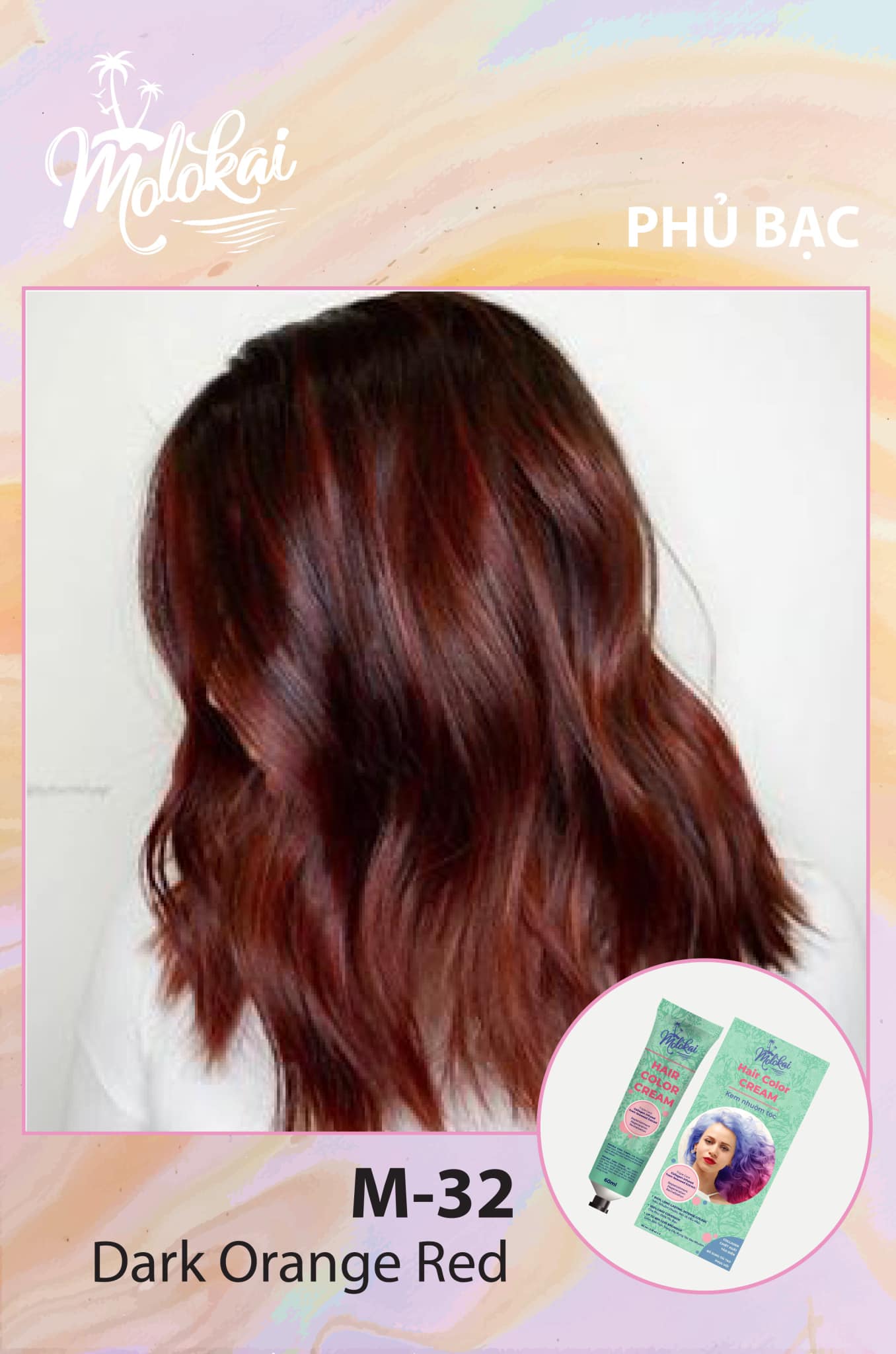 Kem nhuộm tóc Molokai màu M32 Dark Orange Red 60ml