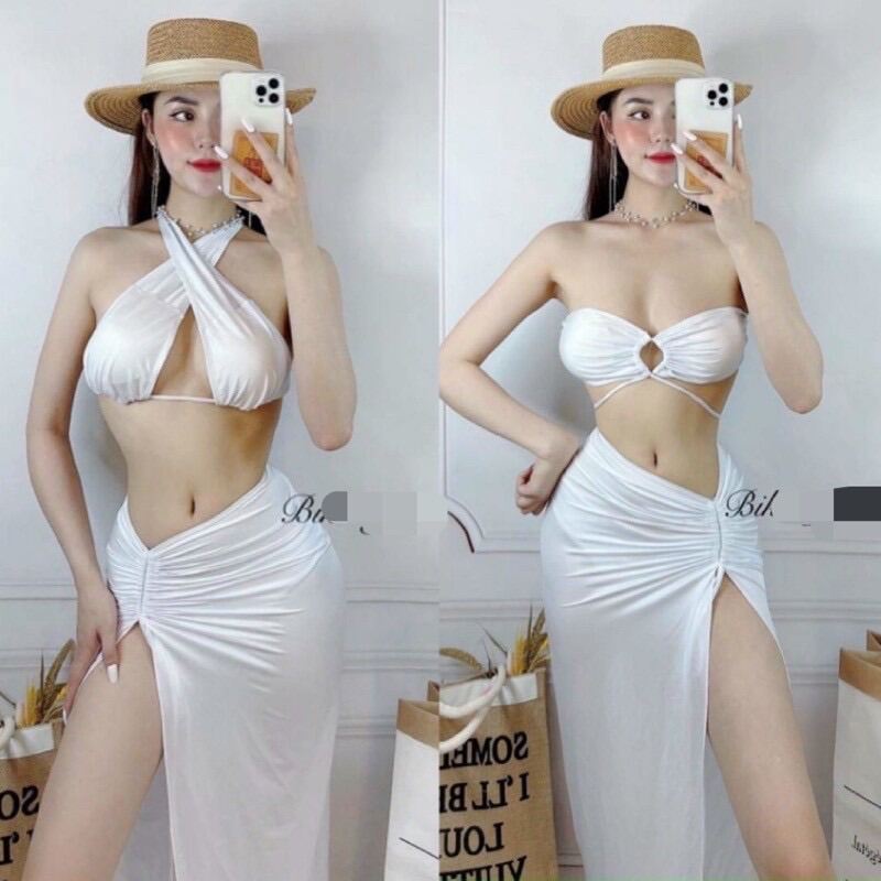 Bikini 3 mảnh trắng tinh khôi mặc đc nhiều kiểu.