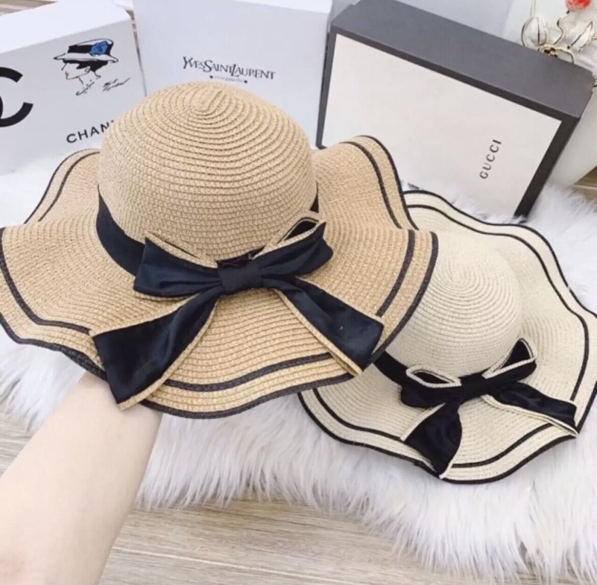 Nón Cói Đi Biển Vành Cong Nơ Đen - Nón Cói Đi Biển Thắt Nơ Xinh Xắn Cho Nữ