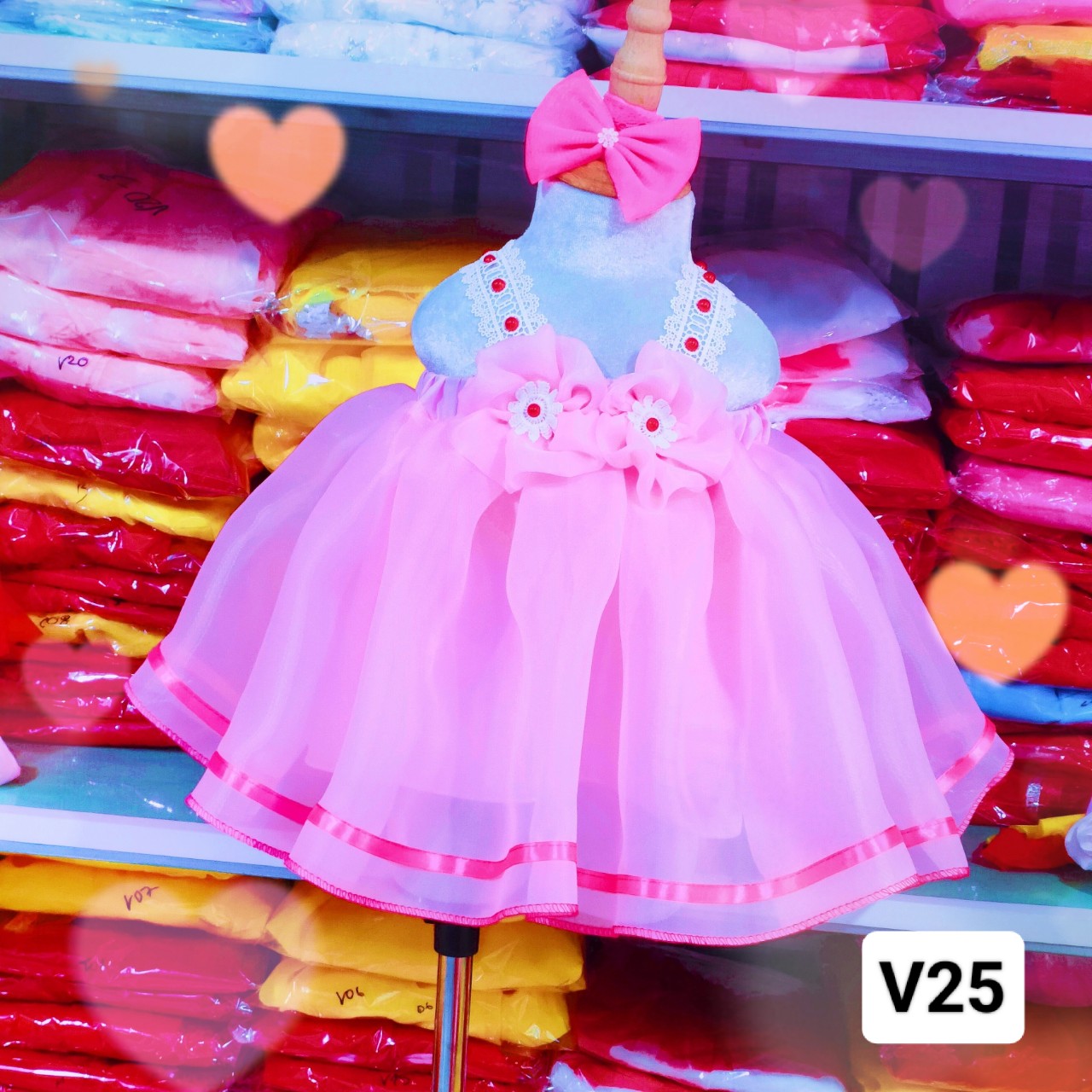 Đầm bé gái, váy công chúa màu hồng dễ thương cho bé gái  V25 Shopmegau