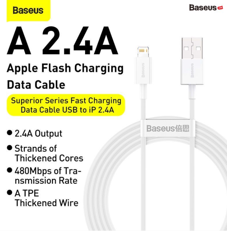 [BH 12 Tháng] Dây Cáp sạc lightning Baseus Superior Series Fast Charging Data Cable cho iPhone/ iPad (2.4A, 480Mbps, Fast charge, ABS/ TPE Cable)