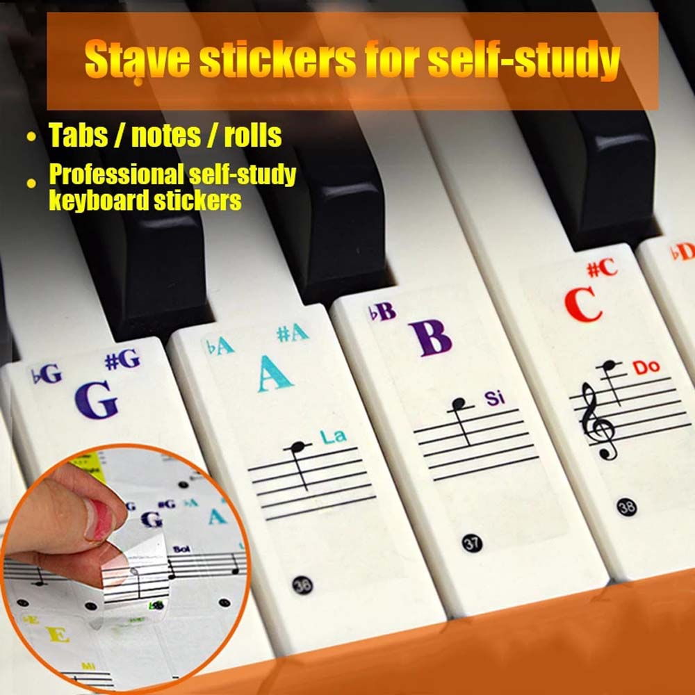 Useful Multicolor Electronic Keyboard Key Adhesive Sticker Symbol 88Keys Keys Sticker Piano Stave Note Note Sticker Piano Keyboard Stickers