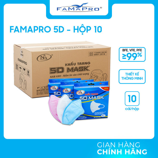 THÙNG 100 HỘP hộp khẩu trang y tế 3 lớp Famapro 5D Mask (10 cái / Hộp)