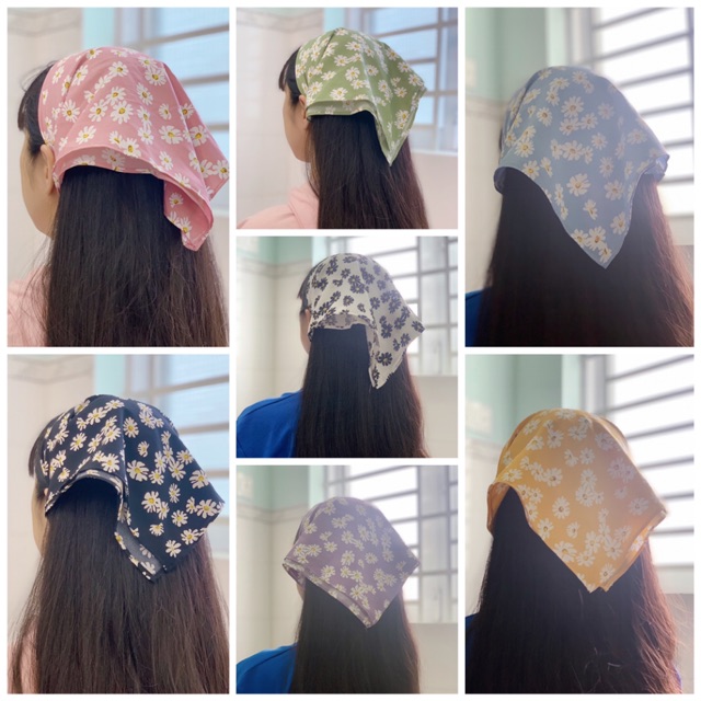 Khăn BANDANA lụa hoa cúc vải xịn